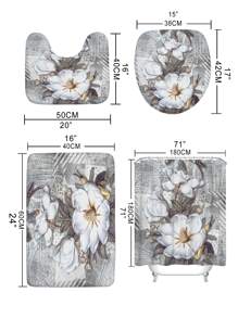 1pc Flower Pattern Bath Rug Or 1pc Shower Curtain - Multicolor - View 5