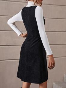 Vestido sin manga con botón delantero bajo con abertura sin jersey - Negro - Ver 2