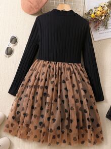 SHEIN 女孩愛心圖案網紗邊連衣裙 - 彩色 - 查看 2