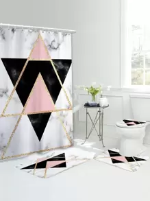 1pc Geometric Pattern Bath Rug Or 1pc Shower Curtain - Multicolor - View 1