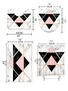 1pc Geometric Pattern Bath Rug Or 1pc Shower Curtain - Multicolor - View 4