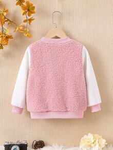 Toddler Girls Letter Patched Bomber Jacket - Pink - View 2