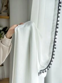 Rèm trang trí đơn Pompom - Đen và trắng - Xem 2