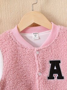 Toddler Girls Letter Patched Bomber Jacket - Pink - View 3