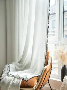 Rèm trang trí đơn Pompom - Đen và trắng - Xem 5