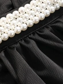 DAZY Pearls Beaded Puff Sleeve Blouse - Black - View 5