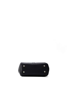 Litchi Embossed Twist Lock Satchel Bag - Black - View 5