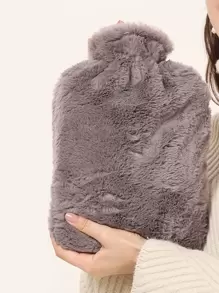 1pc 1000ML Water Filled Hot Water Bag With Faux Rabbit Fleece Cloth Cover, Girls Hot Compress, Warm Belly, Warm Water Bag, Small Size, Carry On Water Filling, Warm Hand Bag, Flushing Water, Warm Hand Bag Boy Valentine Heart Women's Valentine,Women Valentine Gift Birthday Boyfriend Girlfriend - Grey - View 1