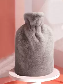 1pc 1000ML Water Filled Hot Water Bag With Faux Rabbit Fleece Cloth Cover, Girls Hot Compress, Warm Belly, Warm Water Bag, Small Size, Carry On Water Filling, Warm Hand Bag, Flushing Water, Warm Hand Bag Boy Valentine Heart Women's Valentine,Women Valentine Gift Birthday Boyfriend Girlfriend - Grey - View 3