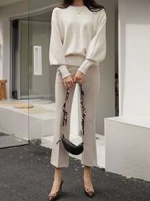 DAZY Solid Drop Shoulder Sweater,Long Sleeve Tops,Fall Clothes