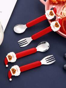 2pcs Christmas Santa Claus Decor Dining Set & 1pc Storage Box - Silver - View 4