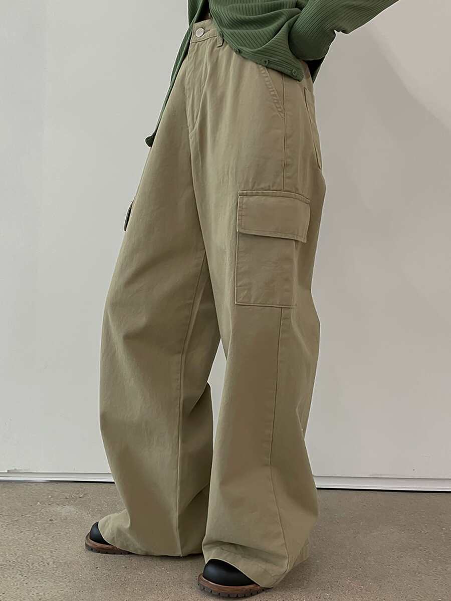 DAZY Flap Pocket Side Cargo Pants - Khaki - View 1