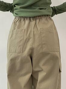 DAZY Flap Pocket Side Cargo Pants - Khaki - View 2