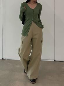 DAZY Flap Pocket Side Cargo Pants - Khaki - View 4