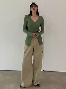 DAZY Flap Pocket Side Cargo Pants - Khaki - View 7