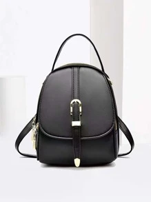 Mini Buckle Decor Functional Backpack for Women, Rookies & White-collar Workers - Black - View 1