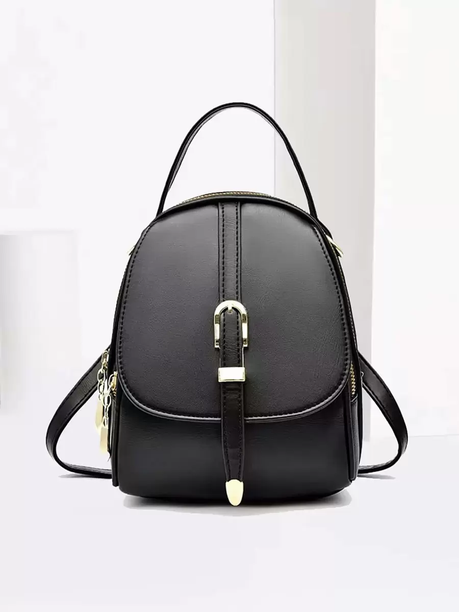 Mini Buckle Decor Functional Backpack for Women, Rookies & White-collar Workers - Black - View 1