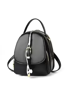 Mini Buckle Decor Functional Backpack for Women, Rookies & White-collar Workers - Black - View 4