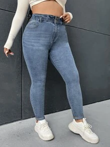 SHEIN Essnce Plus Skinny Jeans - Medium Wash - View 1