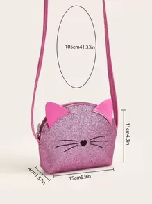 1pc Girls' Mini Pink Gritty Half-Circle Crossbody Bag With Cute Cat Design, Suitable For Daily Use