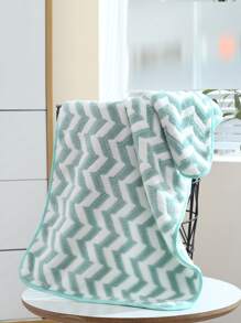 2pcs/set Chevron Pattern Towel (1 Towel + 1 Bath Towel), Daily Fabric Bath Towel For Home - Green - View 2