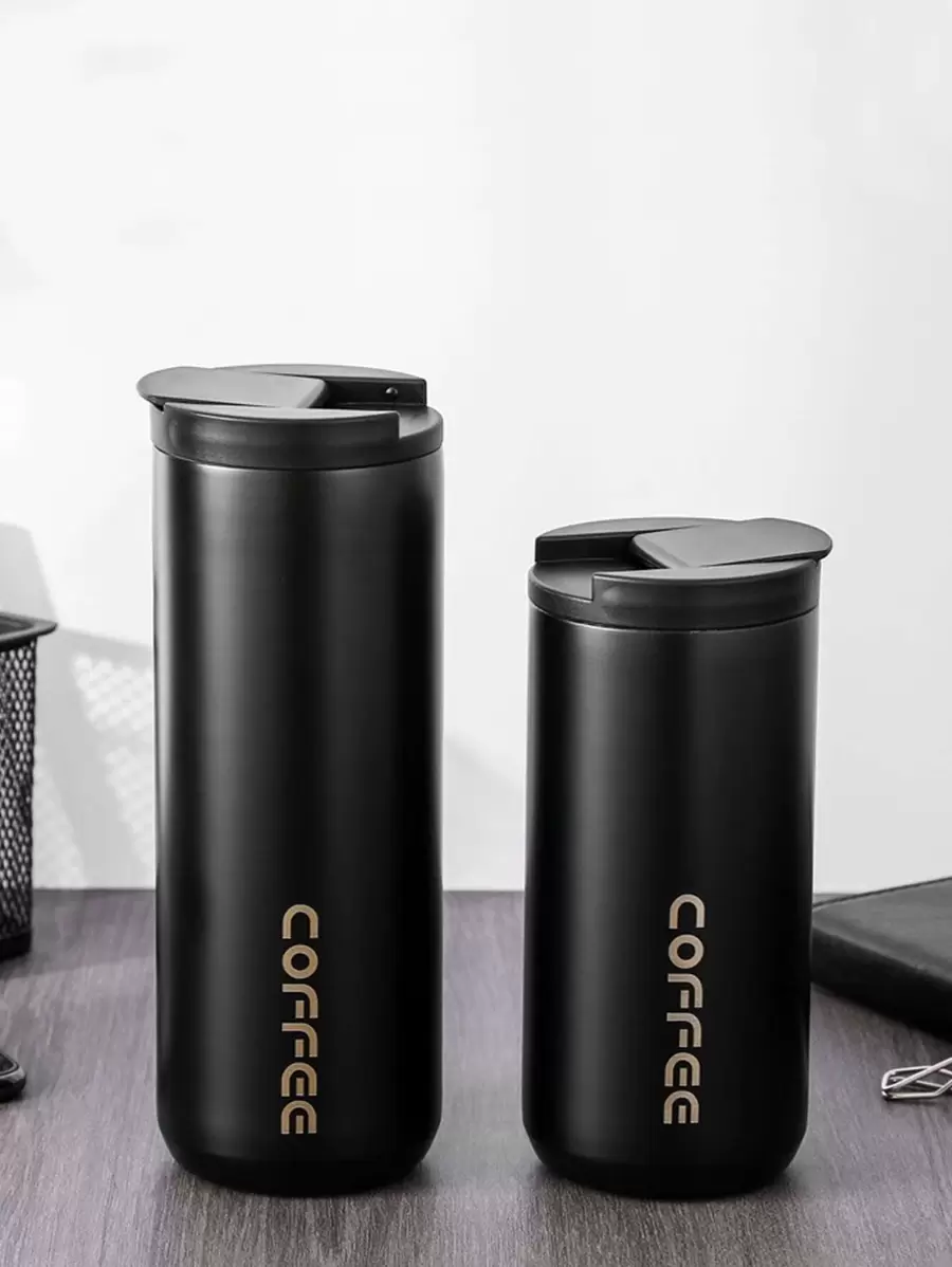 1pc Letter Graphic Insulated Tumbler Back To School - Black - View 1