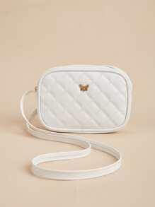 1 Pieza Bolso Bandolera Cuadrado Con Costura A Cuadros De Pu Blanco Para Niña, Adecuado Para Uso Diario - Blanco - Ver 2