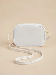 1 Pieza Bolso Bandolera Cuadrado Con Costura A Cuadros De Pu Blanco Para Niña, Adecuado Para Uso Diario - Blanco - Ver 6