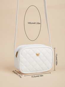 1 Pieza Bolso Bandolera Cuadrado Con Costura A Cuadros De Pu Blanco Para Niña, Adecuado Para Uso Diario - Blanco - Ver 5