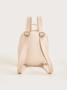 1pc Girl'S Pu Stitched Lotus Pink Princess Style Fashion Backpack, Suitable For Daily Use - Dusty Pink - View 7