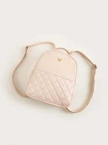 1pc Girl'S Pu Stitched Lotus Pink Princess Style Fashion Backpack, Suitable For Daily Use - Dusty Pink - View 8