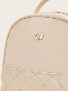 1pc Girl'S Pu Stitched Lotus Pink Princess Style Fashion Backpack, Suitable For Daily Use - Dusty Pink - View 5