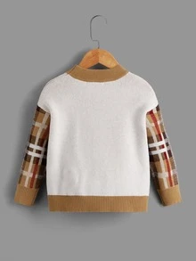 Toddler Boys Plaid & Bear Pattern Drop Shoulder Jumper - Multicolor - View 2