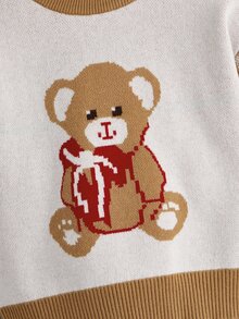 Toddler Boys Plaid & Bear Pattern Drop Shoulder Jumper - Multicolor - View 3