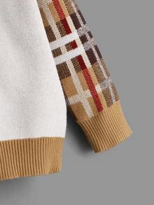 Toddler Boys Plaid & Bear Pattern Drop Shoulder Jumper - Multicolor - View 4