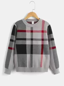Boys Plaid Pattern Jumper - Grey - View 1