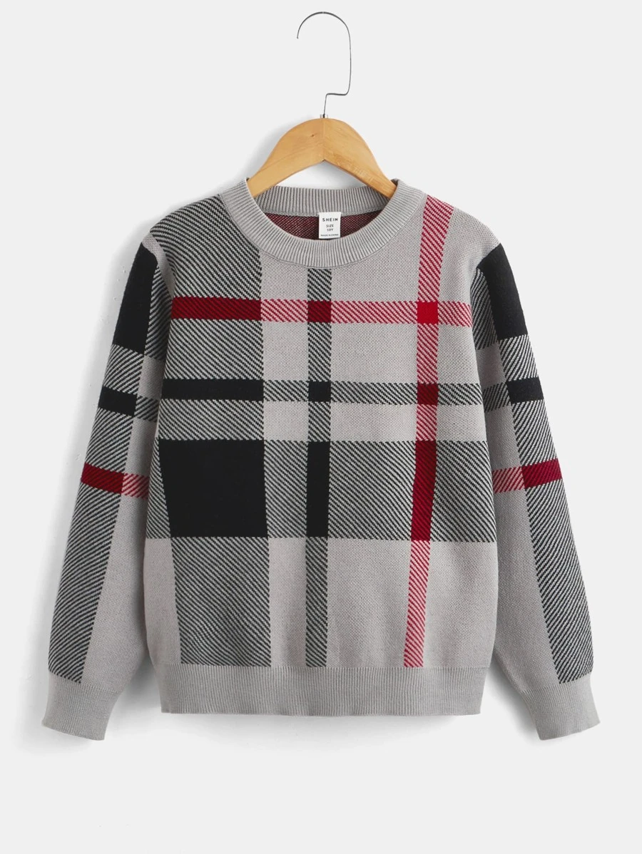 Boys Plaid Pattern Jumper - Grey - View 1