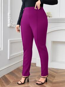 SHEIN Essnce Plus High Waist Seam Detail Trousers - Purple - View 4