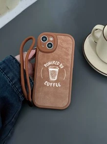 Apple 印花手机壳、咖啡色标语手机壳、棕色手机壳、附带 1 个手机挂绳、兼容 iPhone 16/iPhone 16 Pro/iPhone 16 Plus/iPhone 16 Pro Max