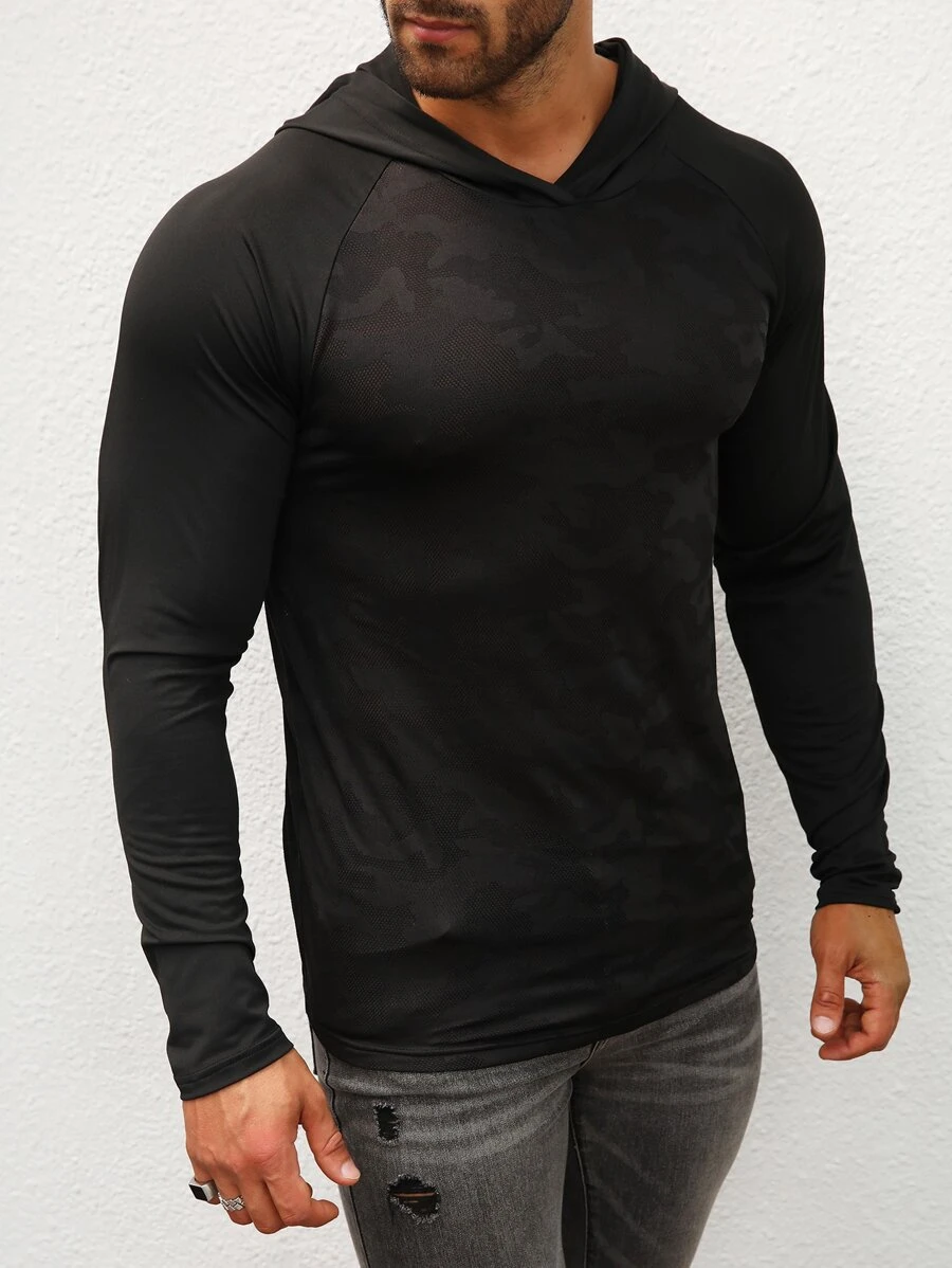 Sudadera deportiva de manga raglán para hombres - Negro - Ver 1