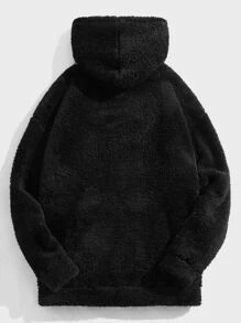 Chillumni 鬆身男士字母圖形袋鼠口袋束口軟毛絨帽衫 - 黑色 - 查看 2