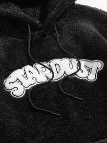 Chillumni 鬆身男士字母圖形袋鼠口袋束口軟毛絨帽衫 - 黑色 - 查看 3