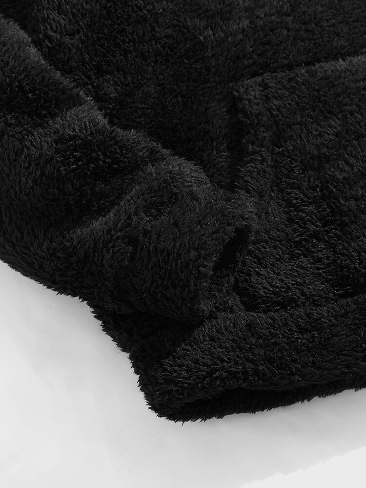 Chillumni Lỏng lẻo phù hợp Nam Đồ họa Chữ cái Túi kangaroo Dây rút Teddy Hoodie - màu đen - Xem 4