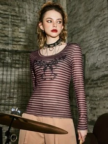 ROMWE Butterfly & Striped Print Tee - Multicolor - View 3