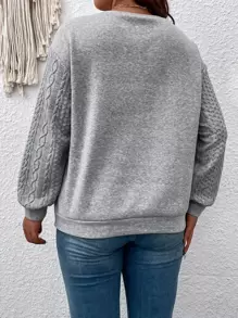 SHEIN LUNE Áo nỉ Plus Size Túi màu trơn Giải trí - Màu Xám nhạt - Xem 3