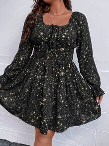 SHEIN Clasi Plus Galaxy Print Flounce Sleeve Dress