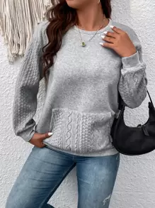 SHEIN LUNE Áo nỉ Plus Size Túi màu trơn Giải trí - Màu Xám nhạt - Xem 6