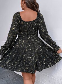 SHEIN Clasi Plus Galaxy Print Flounce Sleeve Dress