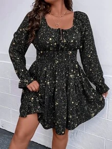SHEIN Clasi Plus Galaxy Print Flounce Sleeve Dress