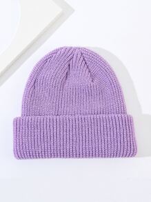 1只女款紫色針織丙烯酸保暖無邊帽,適用於秋冬季節